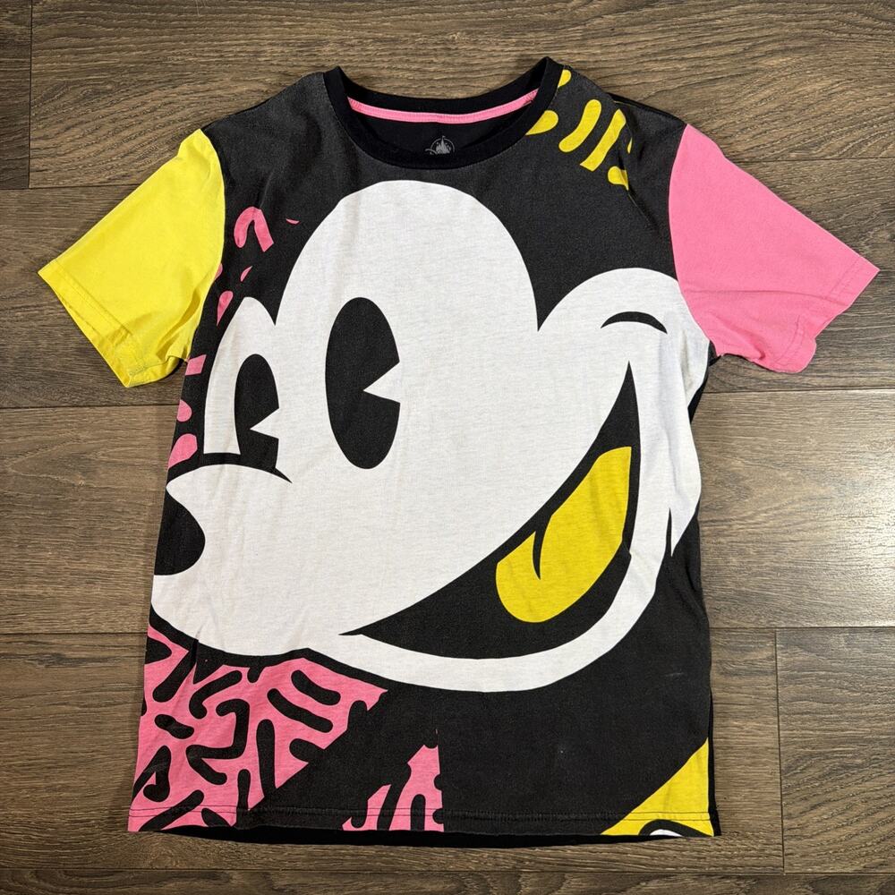 Disney Mickey Mouse Sz M Graphic T Shirt Black Pink Yellow Streetwear Pop Art